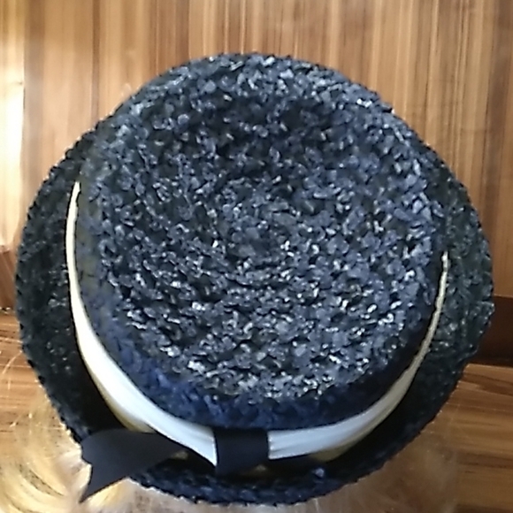 Vintage womans black cream hat union made in USA Kentucky Derby